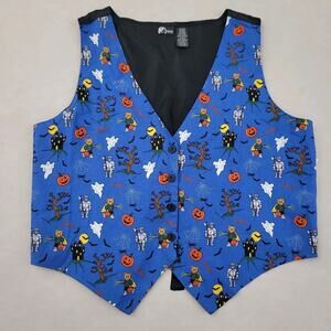New Halloween Vest Blue Black XL Holiday Edition Cute Ghost Pumpkins 4 Button